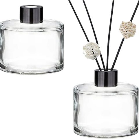 2 PCS 50ml/1.7oz Empty Glass Essential Oils Diffuser Bottles Aromatherapy Jars Containers Vase Fragrance Perfume Bottle Ornament Accessories for Home Office Desktop