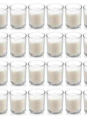 24 Pack Warm White Unscented Clear Glass Filled Votive Candles. Hand Poured Wax Candle Ideal Gifts for Aromatherapy Spa Weddings Birthdays Holidays Party