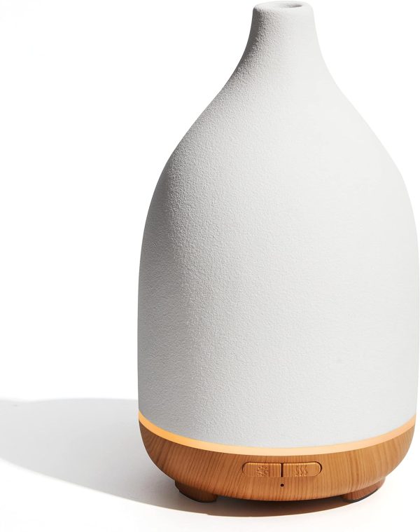Oil Diffuser, 150ML Ceramic Diffuser for Essential Oils Handcrafted Aromatherapy Diffuser Ultrasonic Cool Mist Humidifier with 2 Mist Modes Waterless Auto Off for Room Office, White