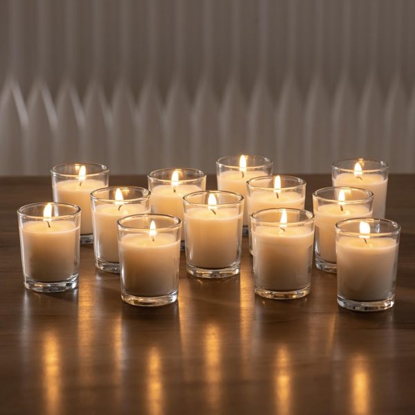 24 Pack Warm White Unscented Clear Glass Filled Votive Candles. Hand Poured Wax Candle Ideal Gifts for Aromatherapy Spa Weddings Birthdays Holidays Party