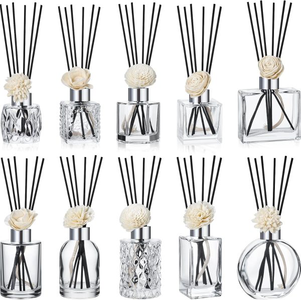 10 Set Reed Diffuser Bottle Empty Reed Diffuser Flower Sticks Jars Rattan Sticks Set Fragrance Accessories Use for DIY Aroma Fragrance