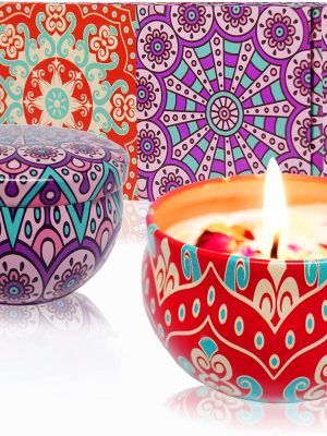 Scented Candles Gift Set - Aromatherapy Candle for Home, Portable Hotel Small Candles, Natural Soy Wax Tin Jar for Yoga, Bath, 2.5 Oz Long Lasting Time Gift for Women 2 Pack
